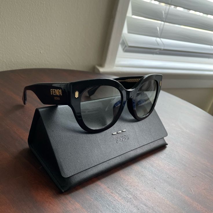 Fendi Roma Sunglasses Black With Golden Logo. Used A Few Times In Perfect Condition. Golden Logo, Fendi Accessories, Fendi Sunglasses, Colored Sunglasses, Sunglasses Accessories, Fendi, Women Accessories, Sunglasses, ? Logo