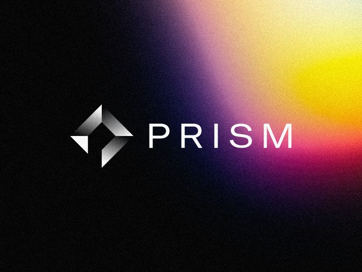 the prism logo is shown on a black background with multicolored light behind it