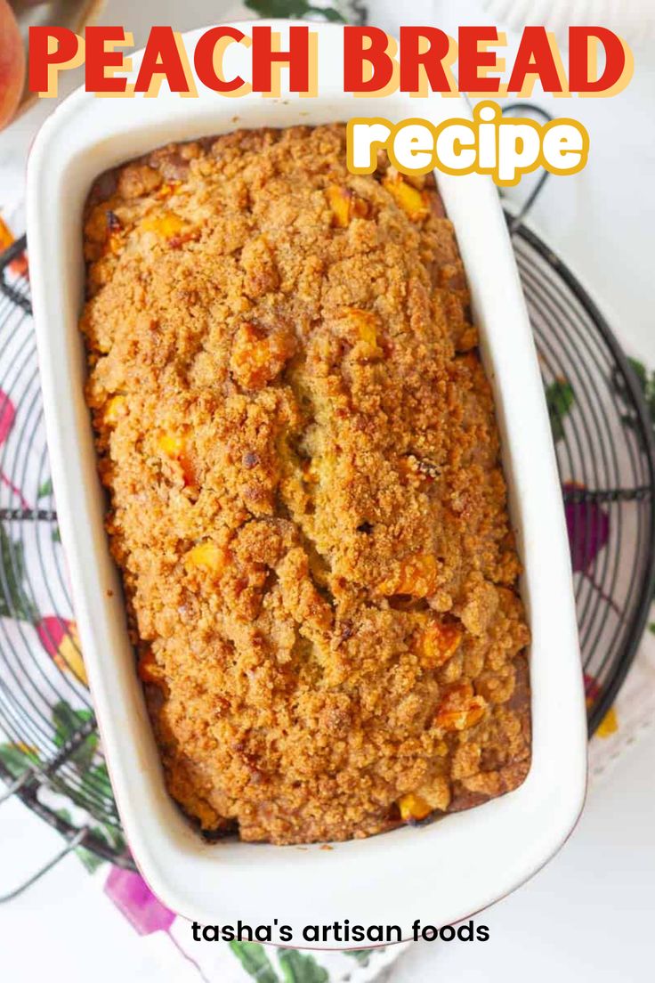 An image of peach bread made using fresh or canned peaches Peach Cobbler Bread Recipe, Peach Bread Recipe Easy, Peach Bread With Canned Peaches, Peach Bread Recipe, Sourdough Babka, Peach Quick Bread, Hawaiian Banana Bread, Peach Bread, No Rise Bread