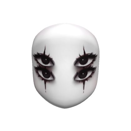 a white mask with black eyes and eyelashes