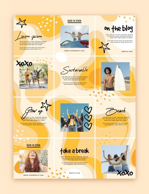 a brochure with pictures of people and words on the front, in black and yellow