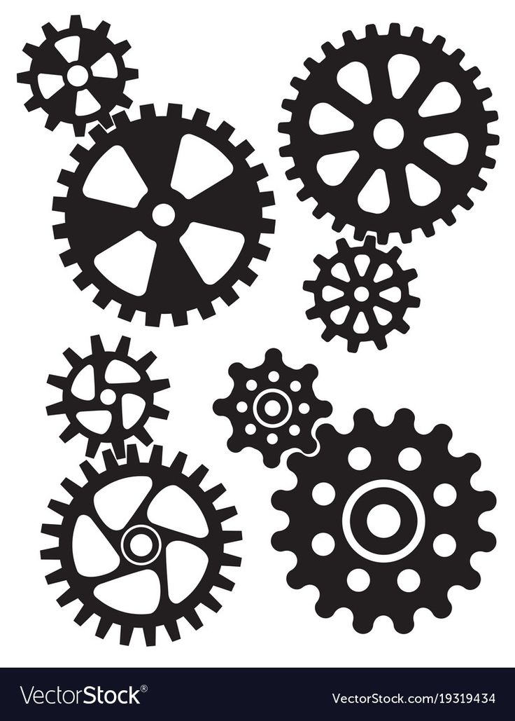 gears and wheels silhouettes on white background