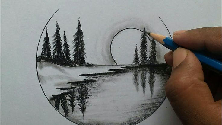 someone is drawing a landscape with pencils