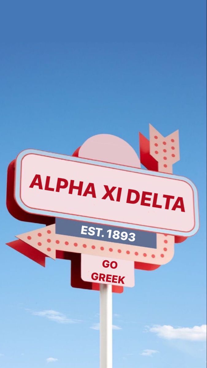 a sign that says aloha xi delta with arrows pointing in different directions