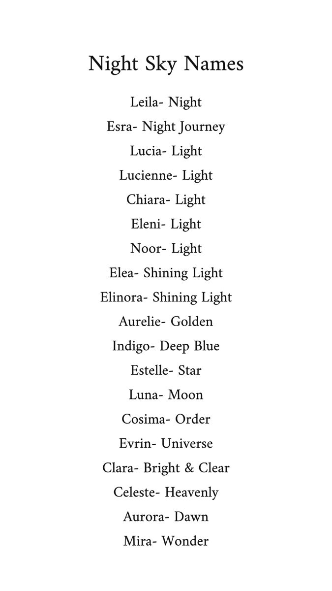 Night sky names for girls Nicknames Related To Moon, Light Names Ideas, Unique Women Names, Last Names Meaning Moon, Names Related To The Moon, Names That Means Star, Moon Related Username, Luna Username Ideas, Unique Nicknames With Meaning