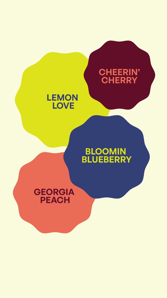 four different colored circles with the words lemon, cherry, blueberry and chemin