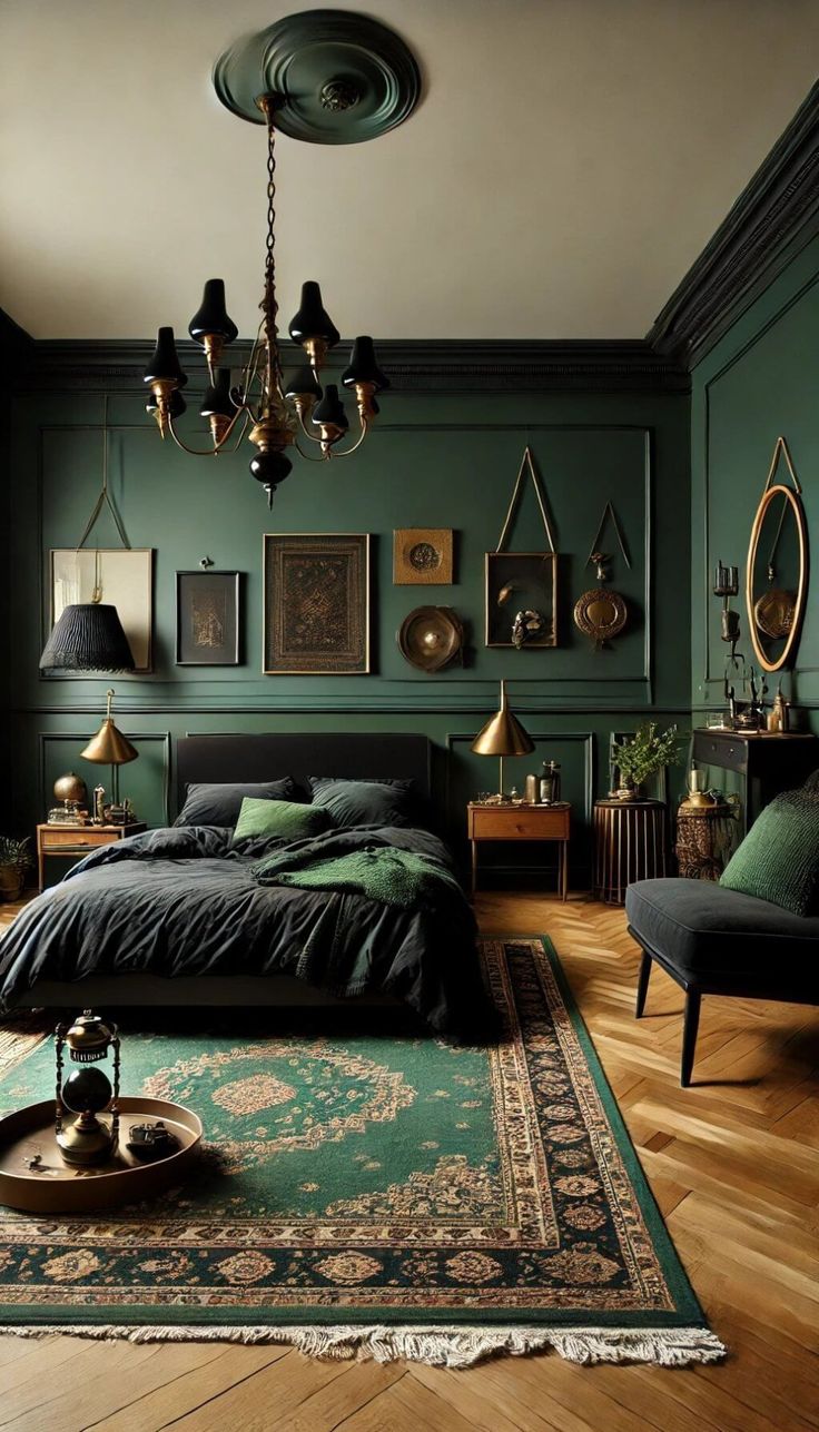 Explore unique black and dark green bedroom ideas that blend style and sophistication. Transform your space into a luxurious haven. Cottagecore House Aesthetic, Vintage Decor Bedroom, Dark Cottagecore House, Vintage Bedroom Ideas, Moody Green, Cottagecore House, Classic Dressers, Dark Cottage Core, Moody Living Room