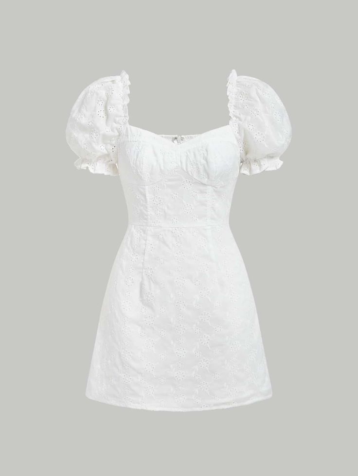 Blanco Casual Collar manga corta Tela tricotada Liso A línea Embellished No-Elástico White Dresses For Teens, Simple White Dress, Cute White Dress, White Boho Dress, Casual White Dress, Shein Dress, White Short Dress, White Dress Summer, Puffed Sleeves Dress