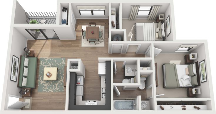 the floor plan of a two bedroom, one bath apartment with an attached kitchen and living room