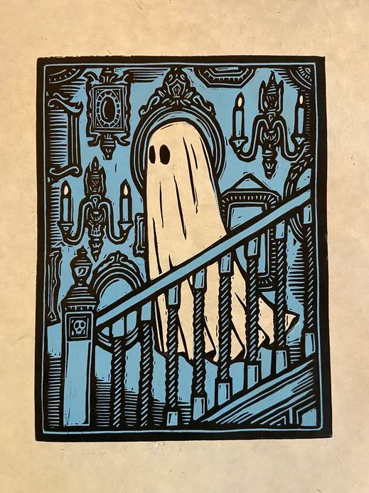 a drawing of a ghost on the stairs