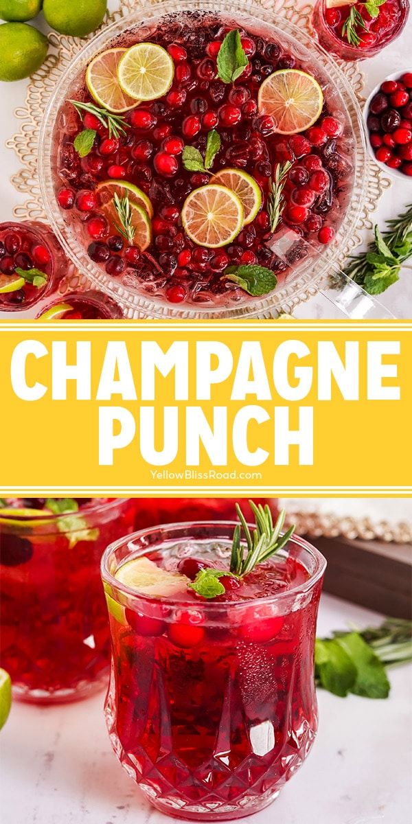 cranberry champagne punch with lemons and limes