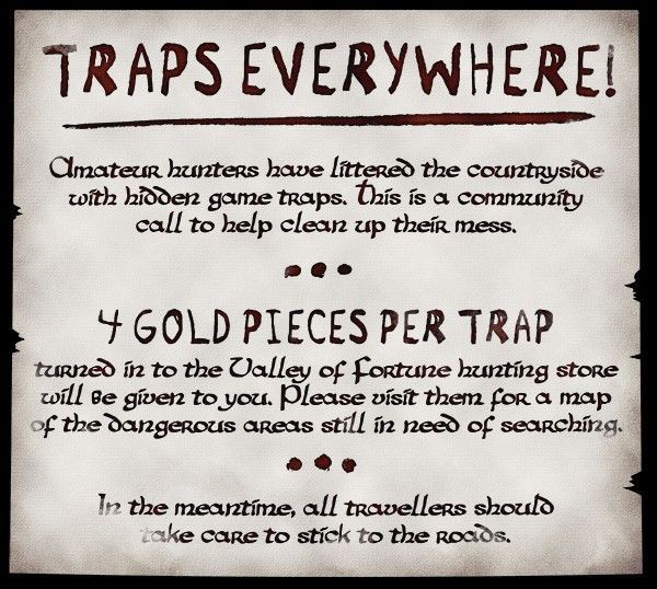 a piece of paper with some type of information on it that says traps everywhere and gold pieces per trap