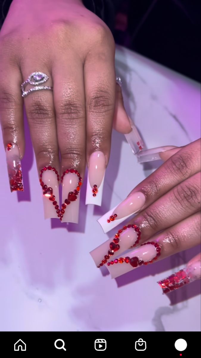 Valentines Day Nails Latina, Valentines Nails Black Women, Acrylic Nail Designs Classy, Beige Nails Design, Nail Video, Red Gel Nails, Valentines Day Nails, Red Acrylic Nails, Classy Nail Designs