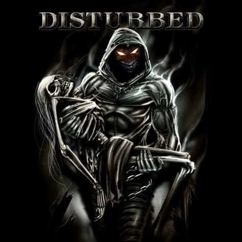 the cover art for disturbed's album, with an image of a skeleton holding a knife