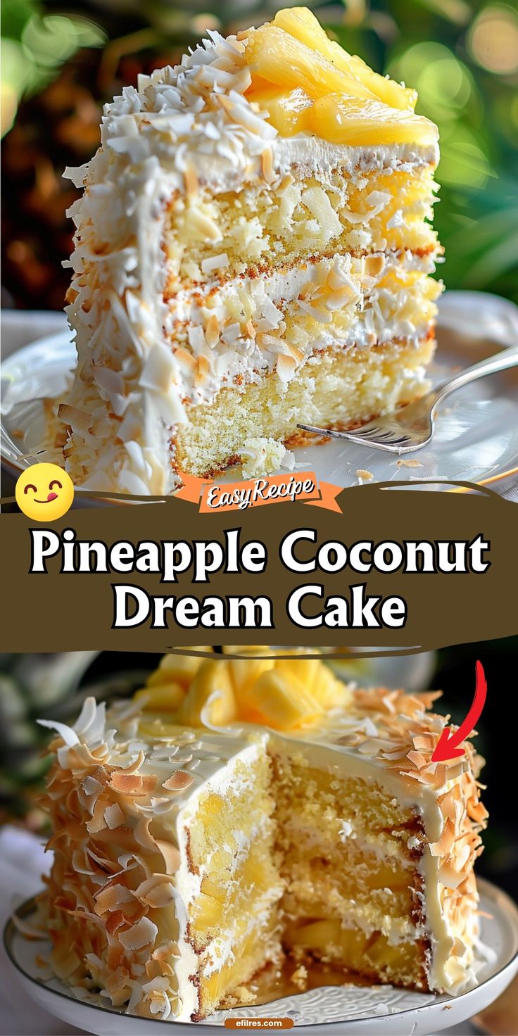 two pieces of pineapple coconut dream cake