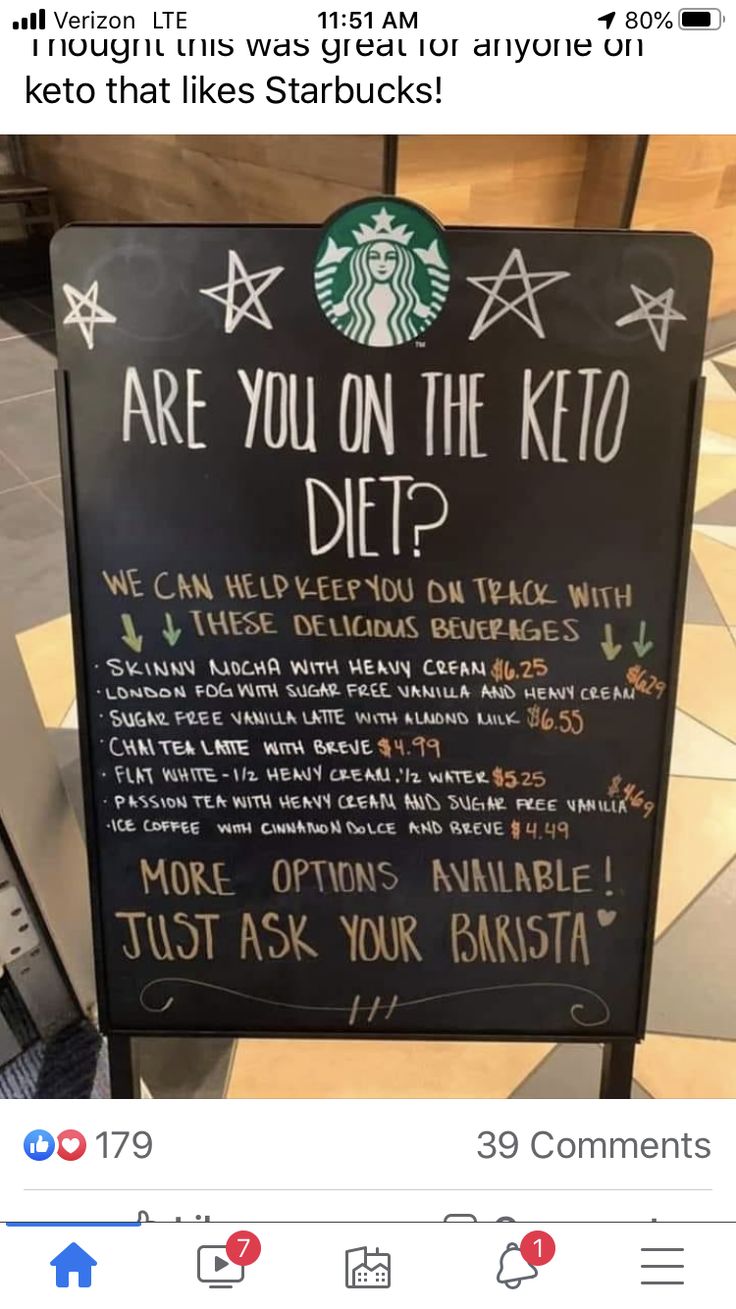 a sign that says, are you on the keto diet? we can help you on track with these delicious beverages