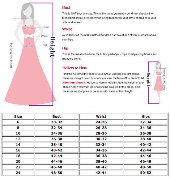 the size guide for a prom dress, with measurements and measurements to be shown below