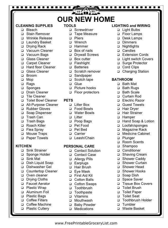 the cleaning checklist for our new home is shown in this black and white photo