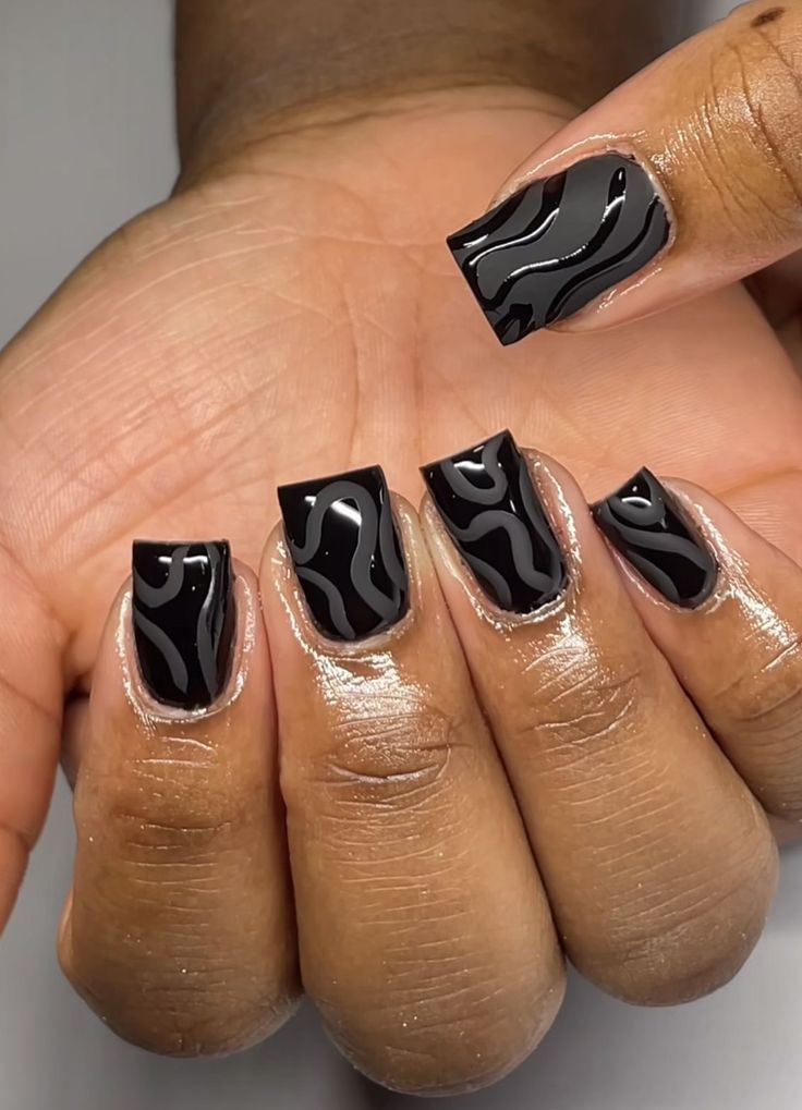 Short Square Black Nails, Short Square Halloween Nails, Short Halloween Nails Acrylic, Gel Overlay Nails, Sqaure Nails, Square Gel Nails, Melon Cake, Overlay Nails, Hard Nails