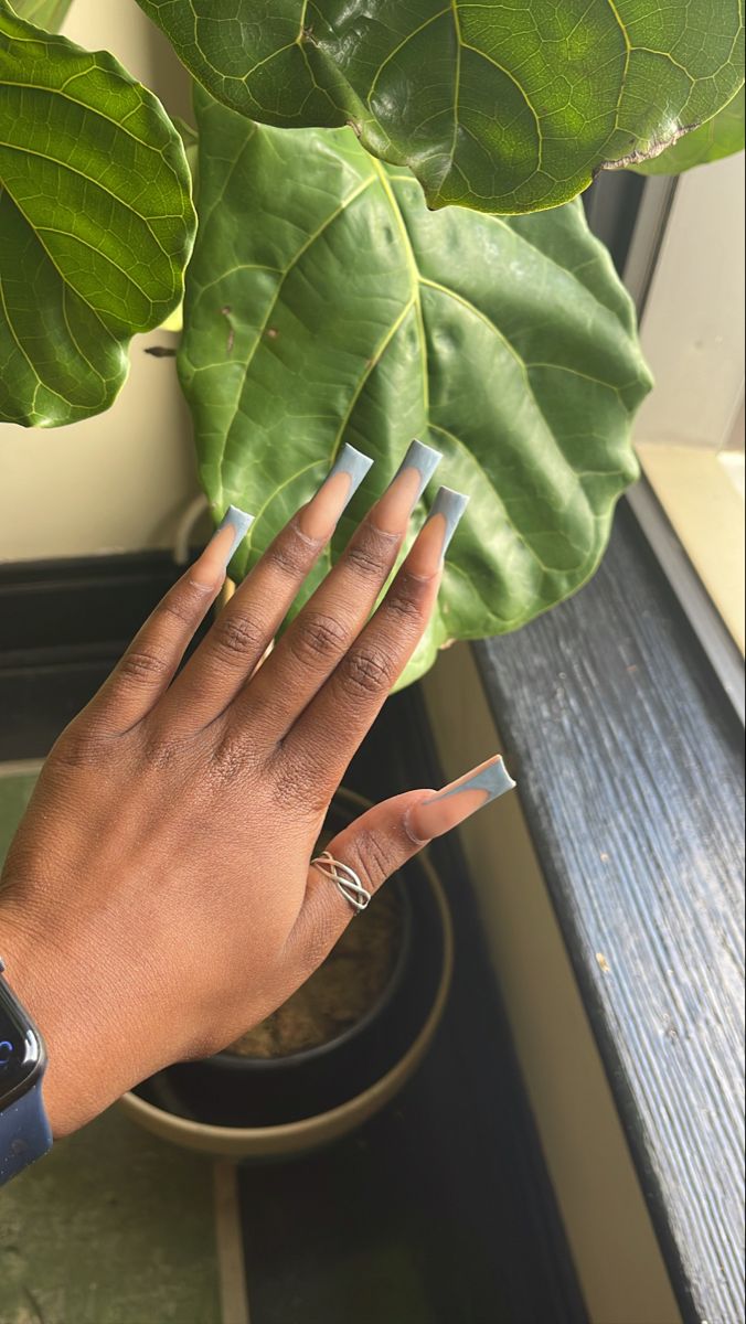 Grey French Tip Acrylic Nails, French Tip Acrylic Nails Long, Grey French Nails, Grey French Tip Nails, Tip Acrylics, Acrylic Nails French Tip, Acrylic Nails French, Acrylic Nails Long, Nails Long Square