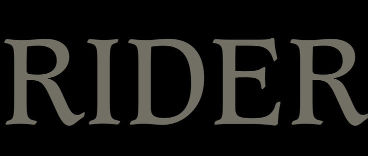 the word rider written in black and white on a dark background with an old style font