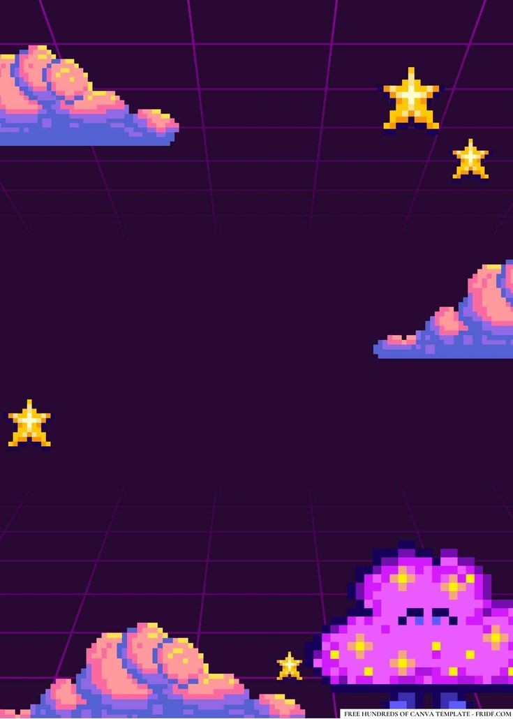 an old - school computer game with stars and clouds in the sky, as if it were using pixel art