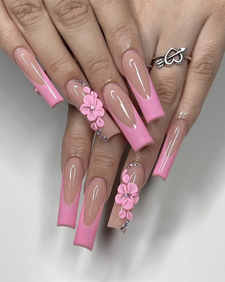 nails by: dlc.nails on insta <3 3 D Flower Nails Design, Orchid Flower Nails, 3d Acrylic Nail Art Flowers, Nail Ideas 3d Flowers, Pink 3d Flower Nails, 3d Rose Nails, 3d Acrylic Nails, Stilleto Nails Designs, 3d Flower Nails