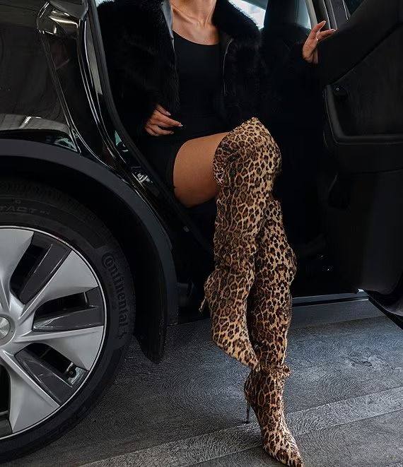 Azalea Wang Adventurous Leopard Print Slouch Boots | Dillard's Cheetah Print Boots Outfit, Sporty And Rich Aesthetic, Print Boots Outfit, Tall Boots Outfit, Cheetah Boots, Boots Leopard, Maximalist Fashion, Rich Aesthetic, Leopard Print Boots