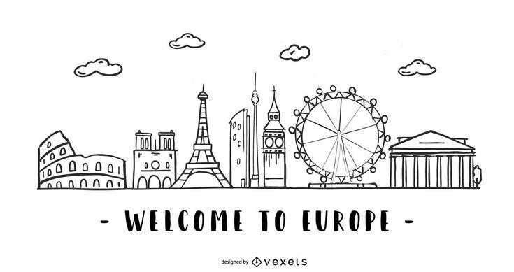 the welcome to europe sign in black and white with an outline of paris, france