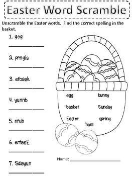 an easter word scramble worksheet