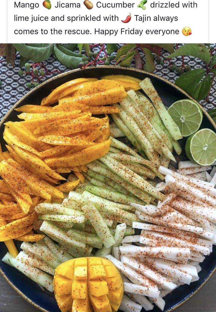 the platter has several different types of cut up vegetables and garnishes