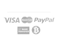 the visa paypaal logo is shown in grey and white, along with a bitcoin