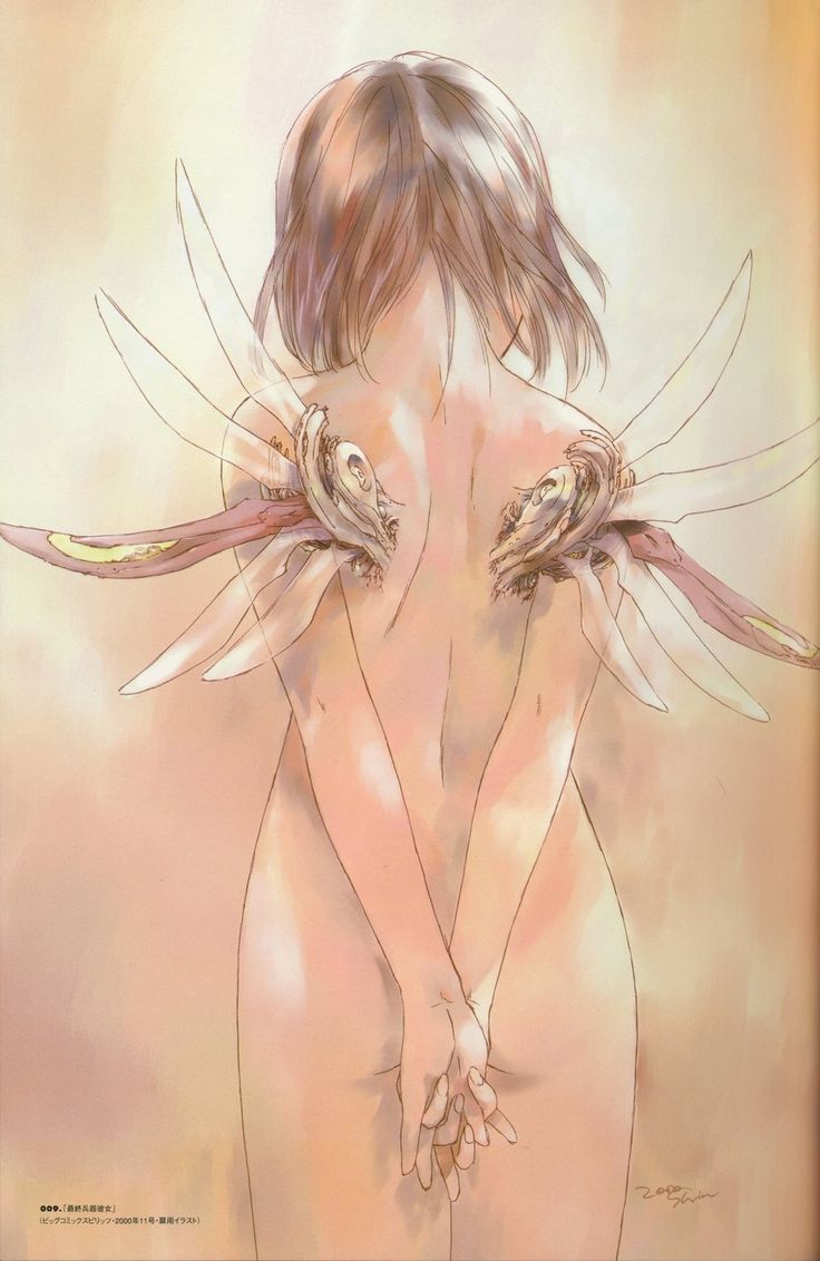 a painting of a naked woman with wings on her back and hands behind her back