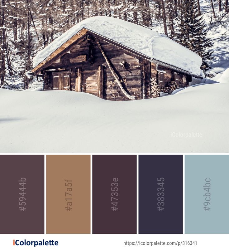 a log cabin in the middle of a snowy forest with lots of snow on it