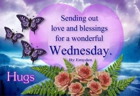 a purple heart with flowers and butterflies on it, saying sending out love and blessings for a wonderful wednesday