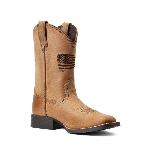 Now your little one can walk proud in the Ariat� Patriot II Western Boots for Kids, which are embroidered with the emblem of the land they love. Full-grain leather uppers deliver a classic Western look, while removable Wiggle Room� insoles provide up to a half size of extra room for fast-growing feet. 4LR� lightweight, stabilizing shanks. Durable, flexible thermoplastic resin (TPR) outsoles ensure freedom of movement in the great outdoors. Wide square toes. Height: 8". Heel height: 1.125". Imported. Manufacturer style #: 10039909.  Full-grain leather uppers;   Removable Wiggle Room insoles provide up to a half size of extra room;   4LR lightweight, stabilizing shanks;   Durable, flexible TPR outsoles;   Wide square toes; Boots For Kids, Western Look, Go Outdoors, 5 Kids, Extra Room, Fast Growing, 4 Kids, Kids Boots, Great Outdoors