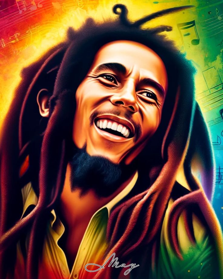 a painting of a man with dreadlocks smiling