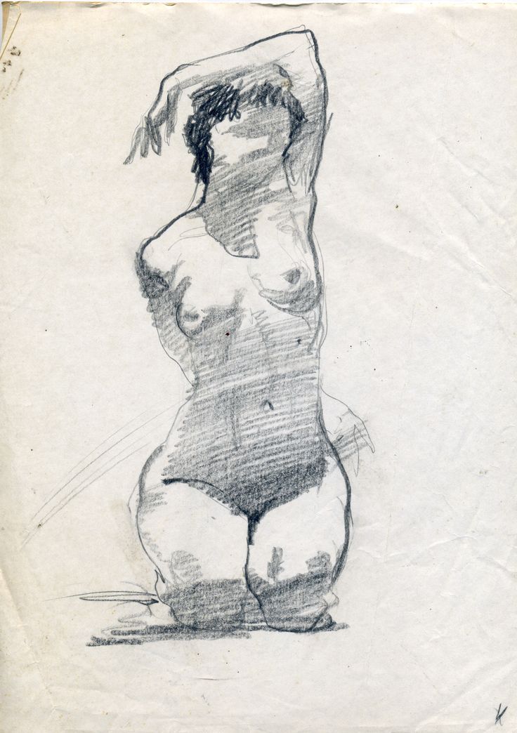 a drawing of a naked woman sitting on the ground with her hands behind her head