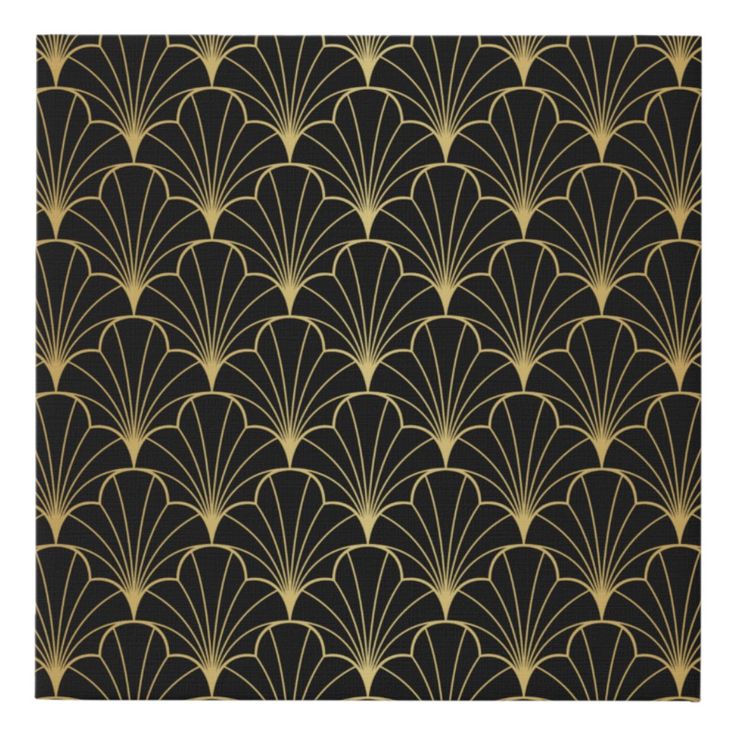 an art deco wallpaper pattern in black and gold, with fan shapes on it