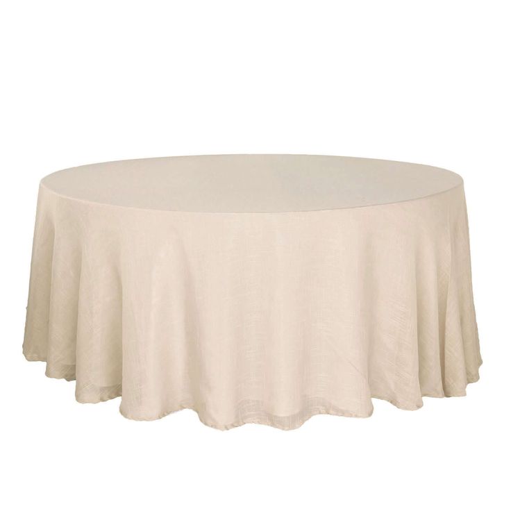 a round table with a white cloth on it