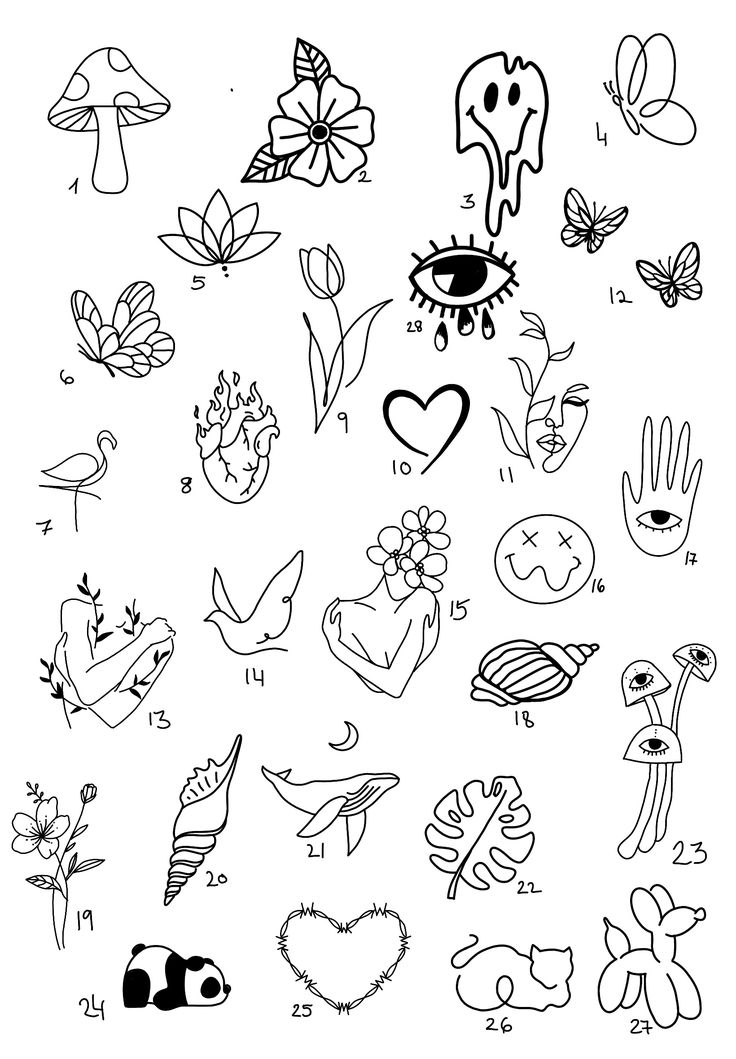 the numbers and symbols for children's drawings are drawn in black ink on white paper