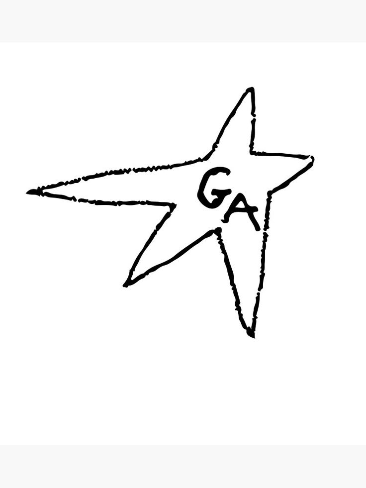 a black and white drawing of a star with the word ga on it