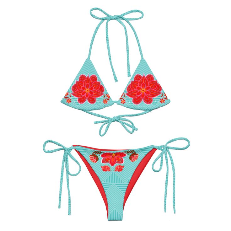 Stay comfortable and stylish all summer with this All-Over Print Recycled String Bikini set. It's made from soft recycled polyester with double-layering and UPF 50+. Style the straps how you like, and get ready to swim!  * Soft and stretchy material with UPF 50+ * Sizes up to 6XL * Bikini top comes with removable padding for comfort * Multiple ways to tie and style the bikini set * Color design options for swimwear lining Disclaimers:  * Due to the 2-layered construction and internal stitching, Unique Bikinis, Beach Fits, 50 Style, Swim Suits, Cute Swimsuits, Summer Inspiration, Swimsuit Set, European Summer, Summer Clothes