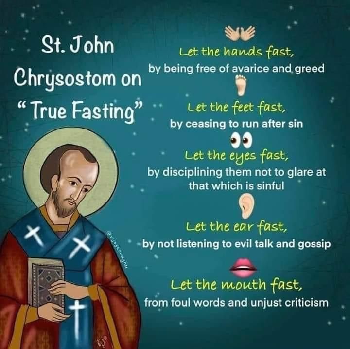 an image of st john chrysstom on true fasting with the text below