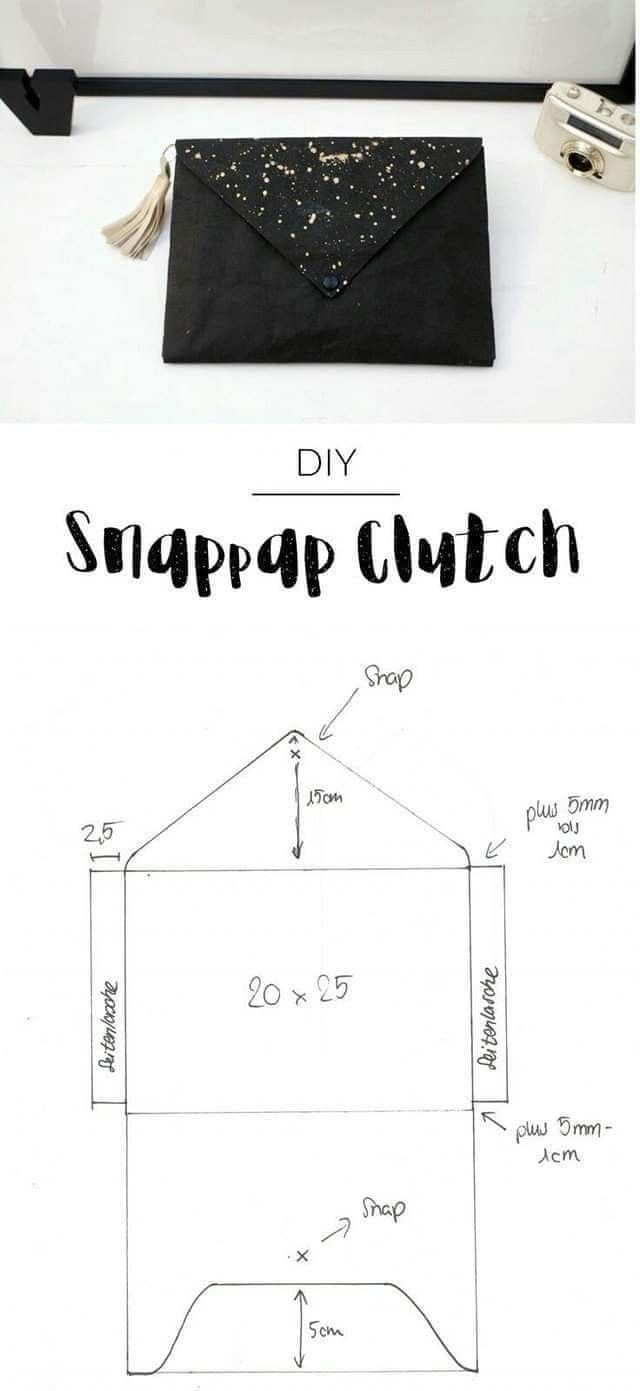 the diy snapap clutch is shown with instructions to make it look like an envelope