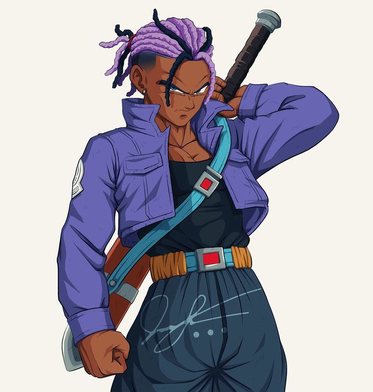 an anime character with dreadlocks holding a baseball bat