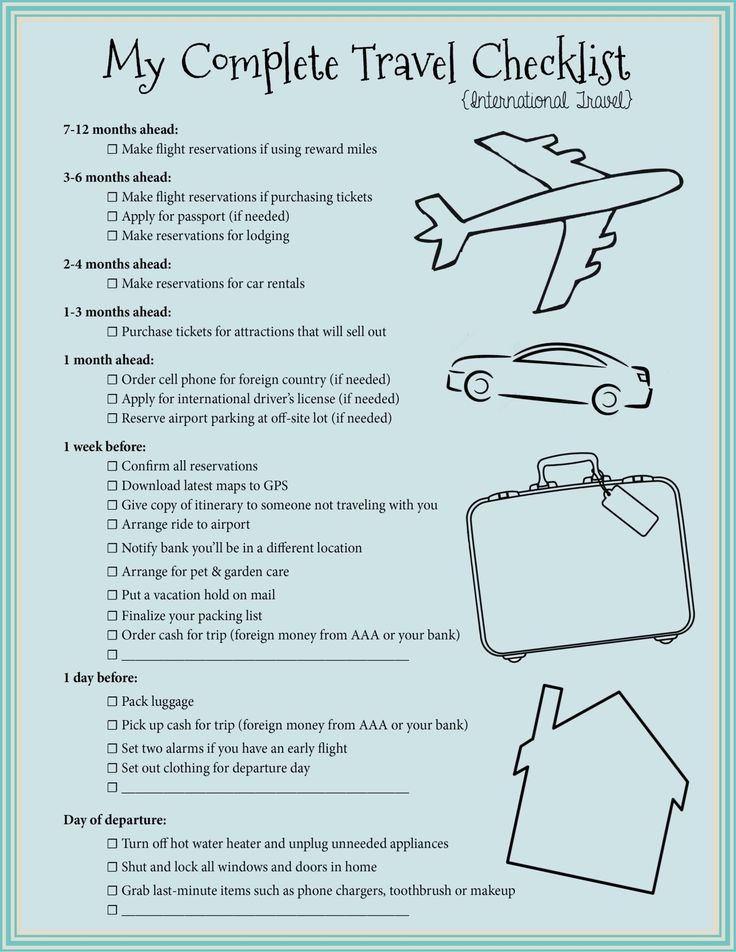 a travel checklist with an airplane and suitcase