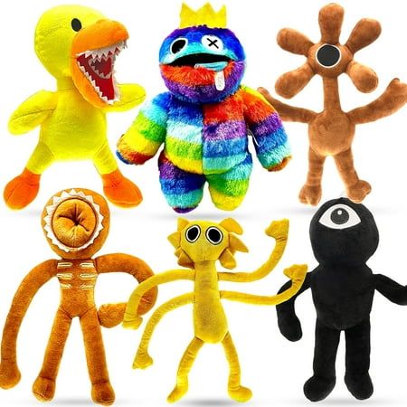 several stuffed animals are shown in different colors