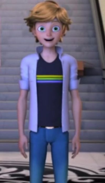 a cartoon character standing in front of an escalator with his eyes wide open