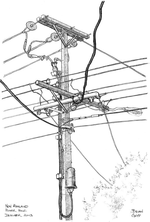 an electric pole with many wires and wires attached to the poles, vintage line drawing or engraving